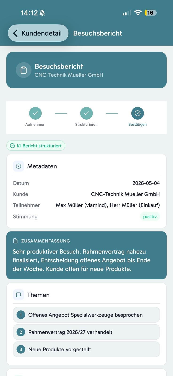 viamind App – KI-Bericht strukturiert: Zusammenfassung und Themen